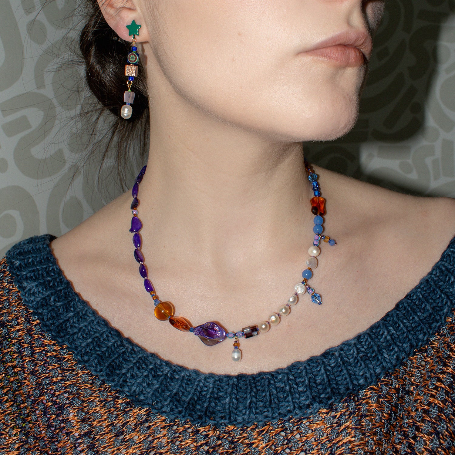 Simone Checkerboard Shell and Freshwater Pearl Necklace