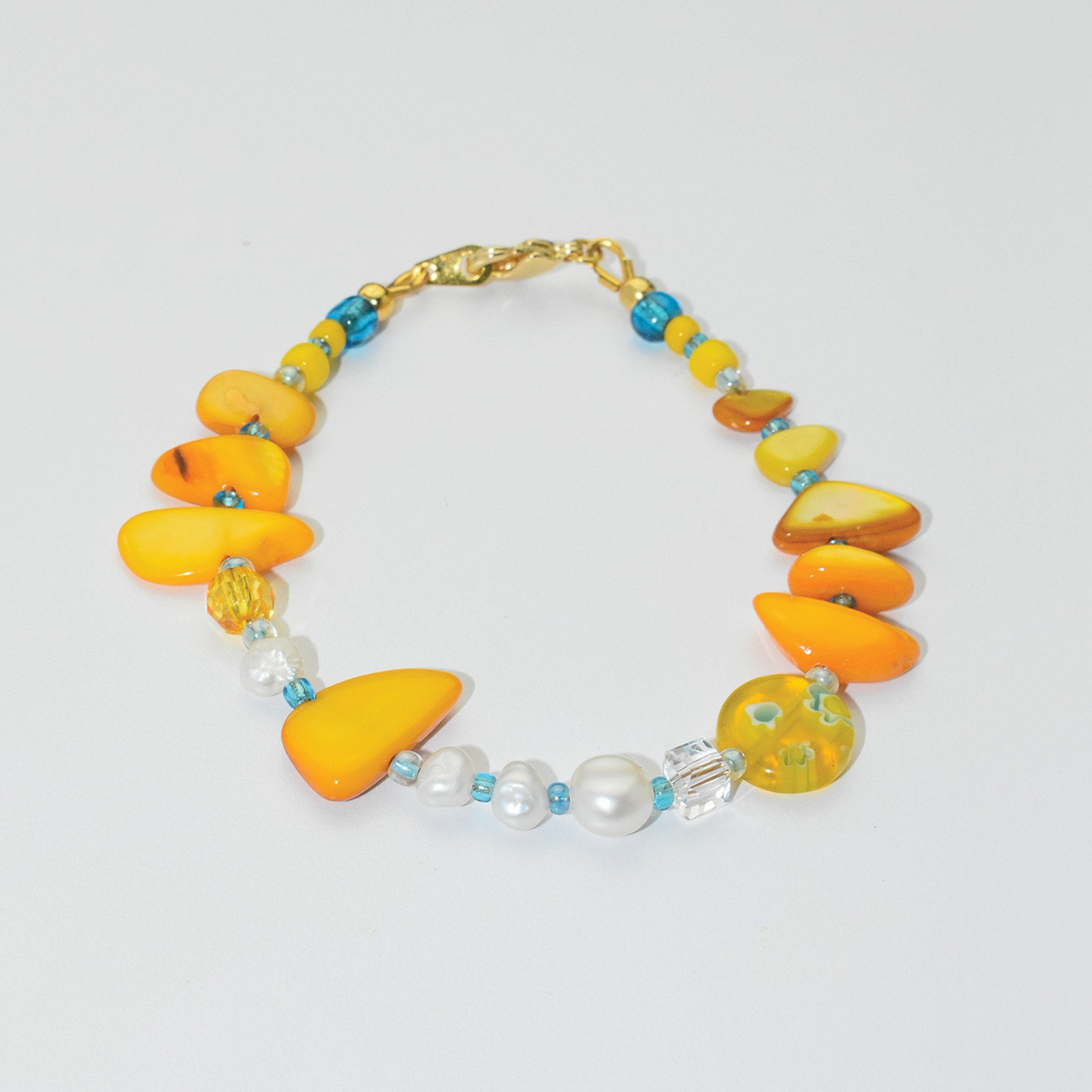 Jagged Freshwater Pearl and Shell Bracelet in Gold