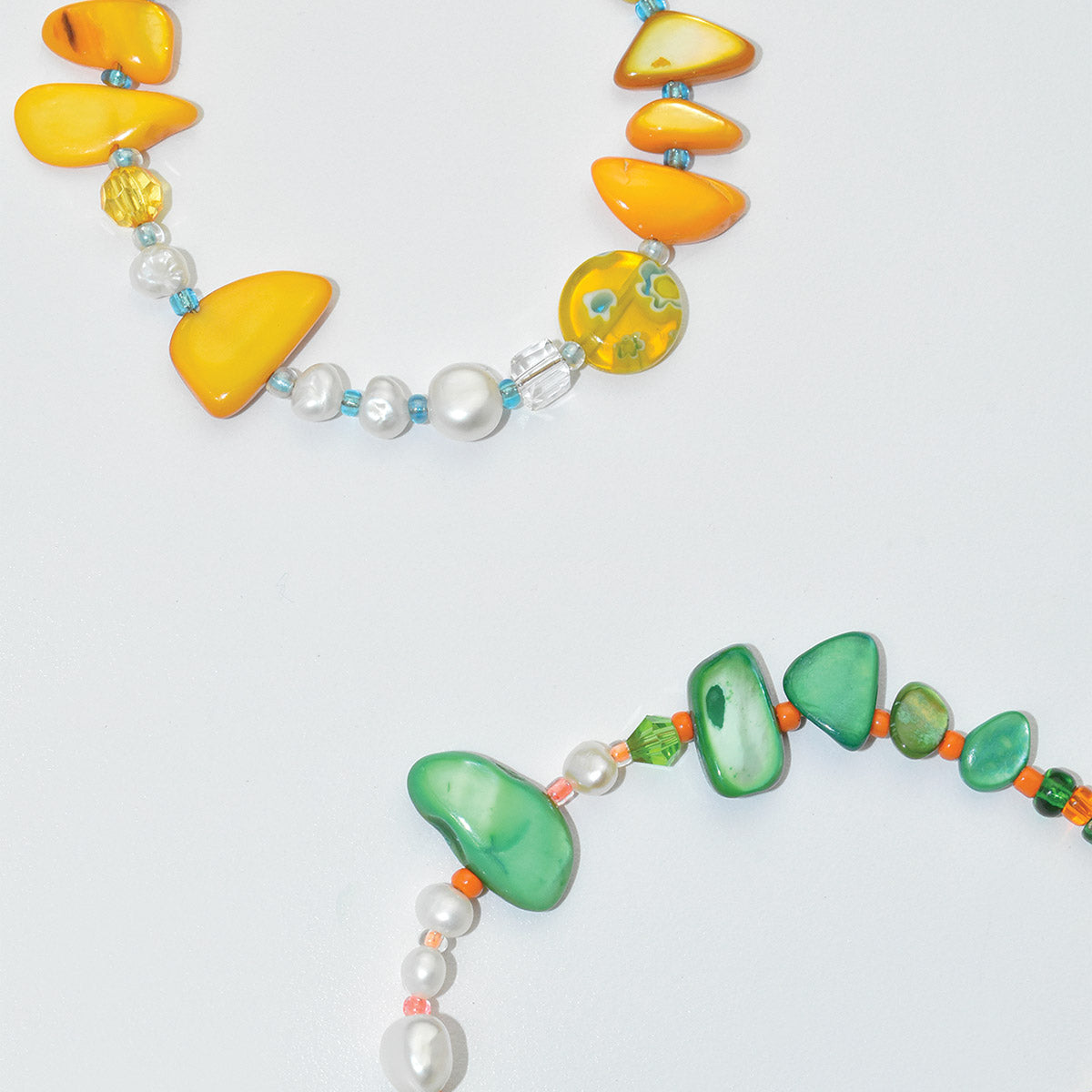 Jagged Freshwater Pearl and Shell Bracelet in Emerald Green