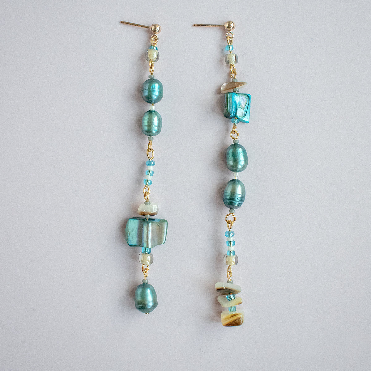 Bennet Asymmetrical Pearl and Shell Earrings