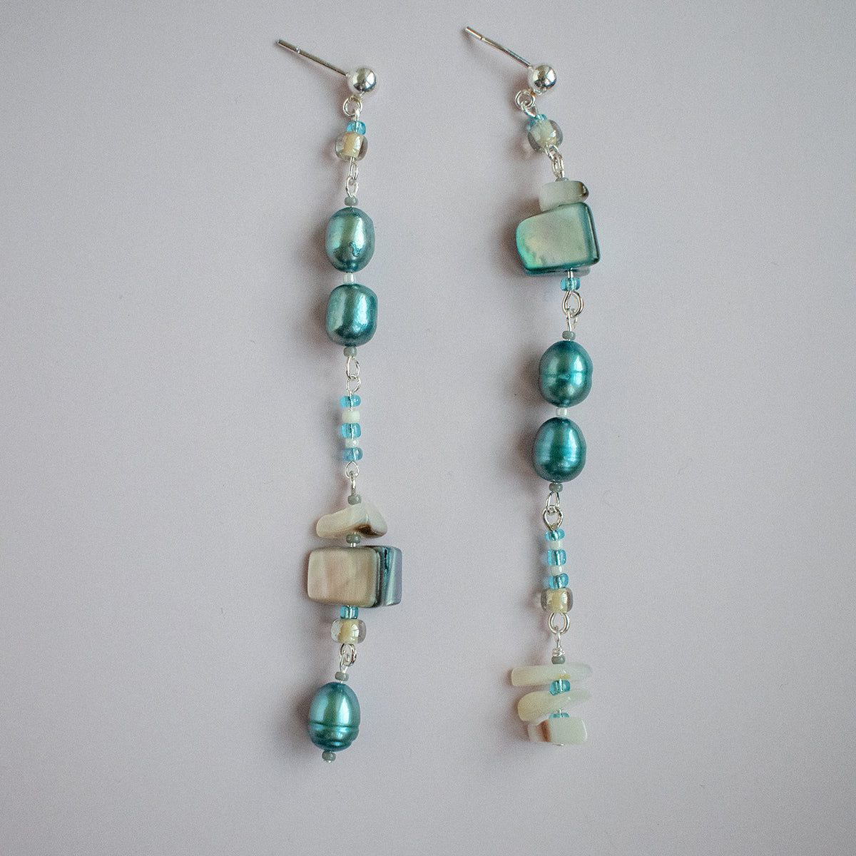 Bennet Asymmetrical Pearl and Shell Earrings