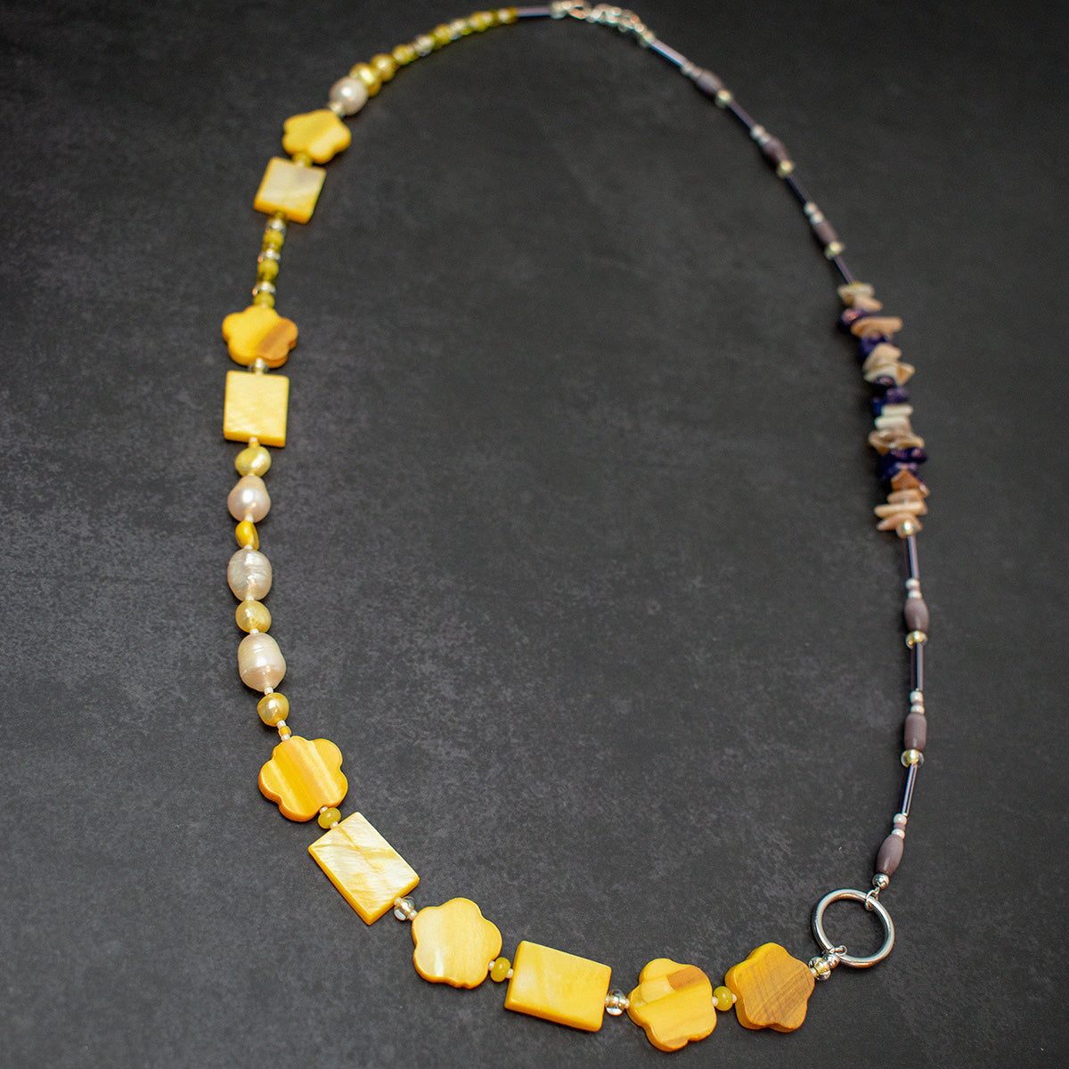 Taormina Yellow & Mauve Long Mother of Pearl Shell Necklace