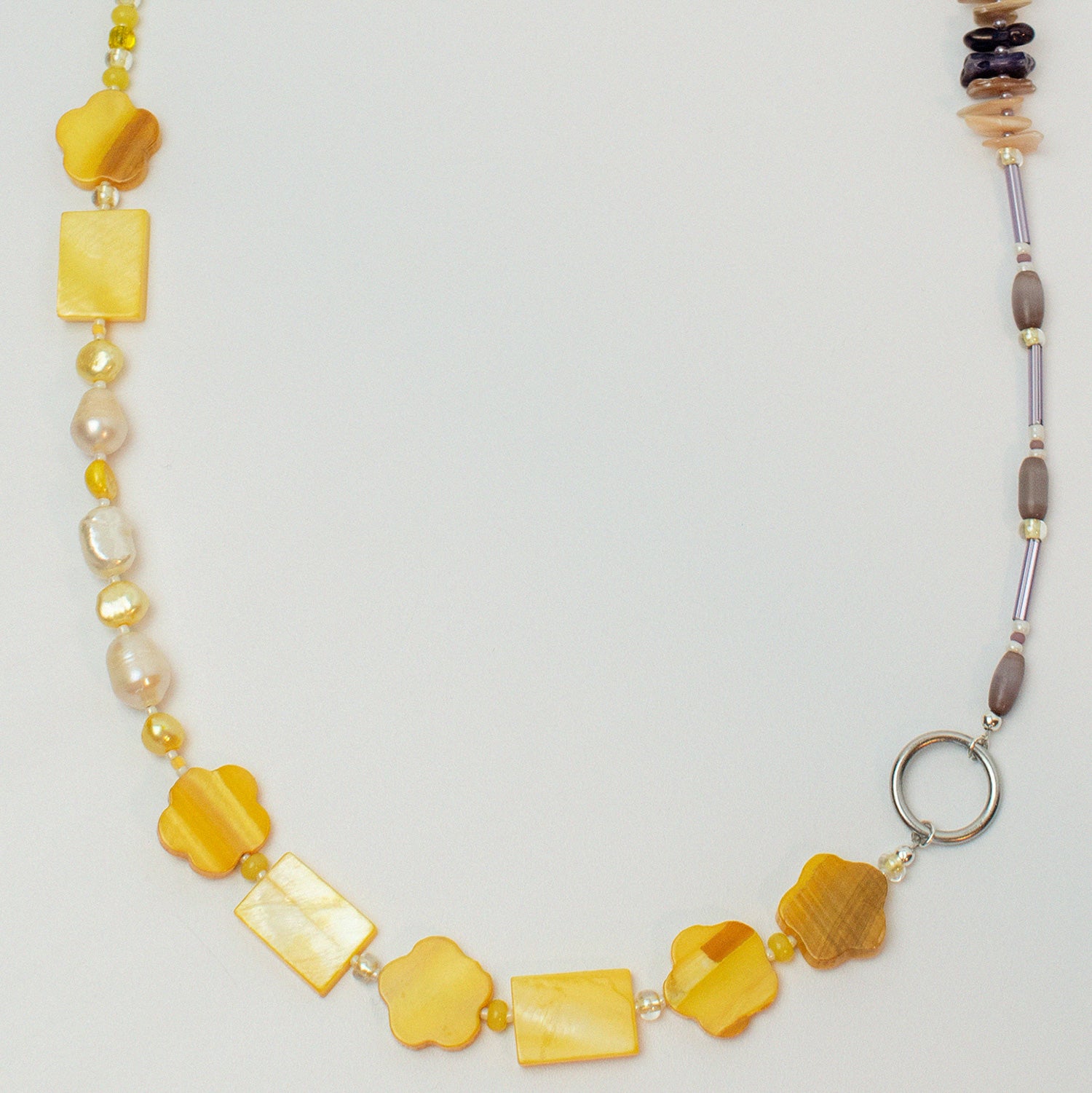 Taormina Yellow & Mauve Long Mother of Pearl Shell Necklace