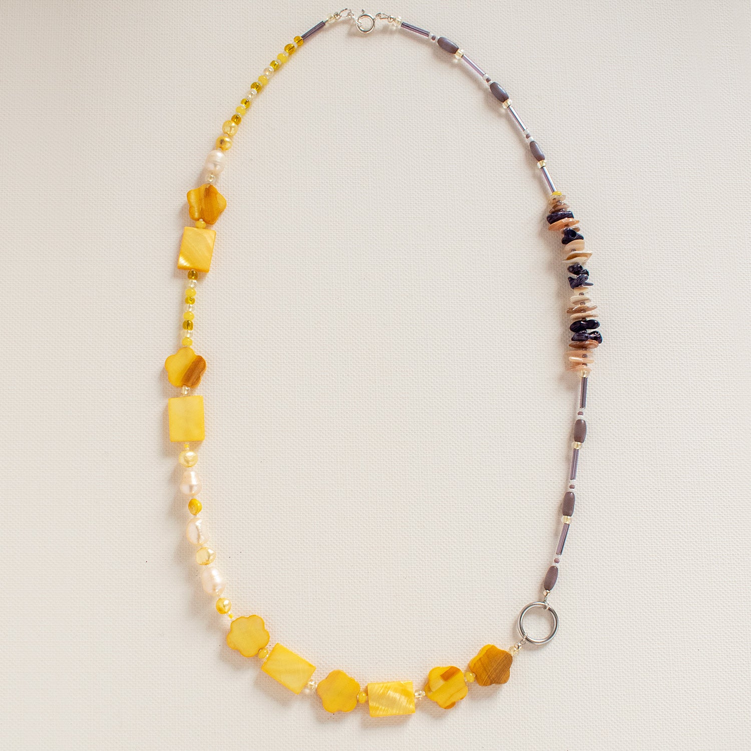 Taormina Yellow & Mauve Long Mother of Pearl Shell Necklace