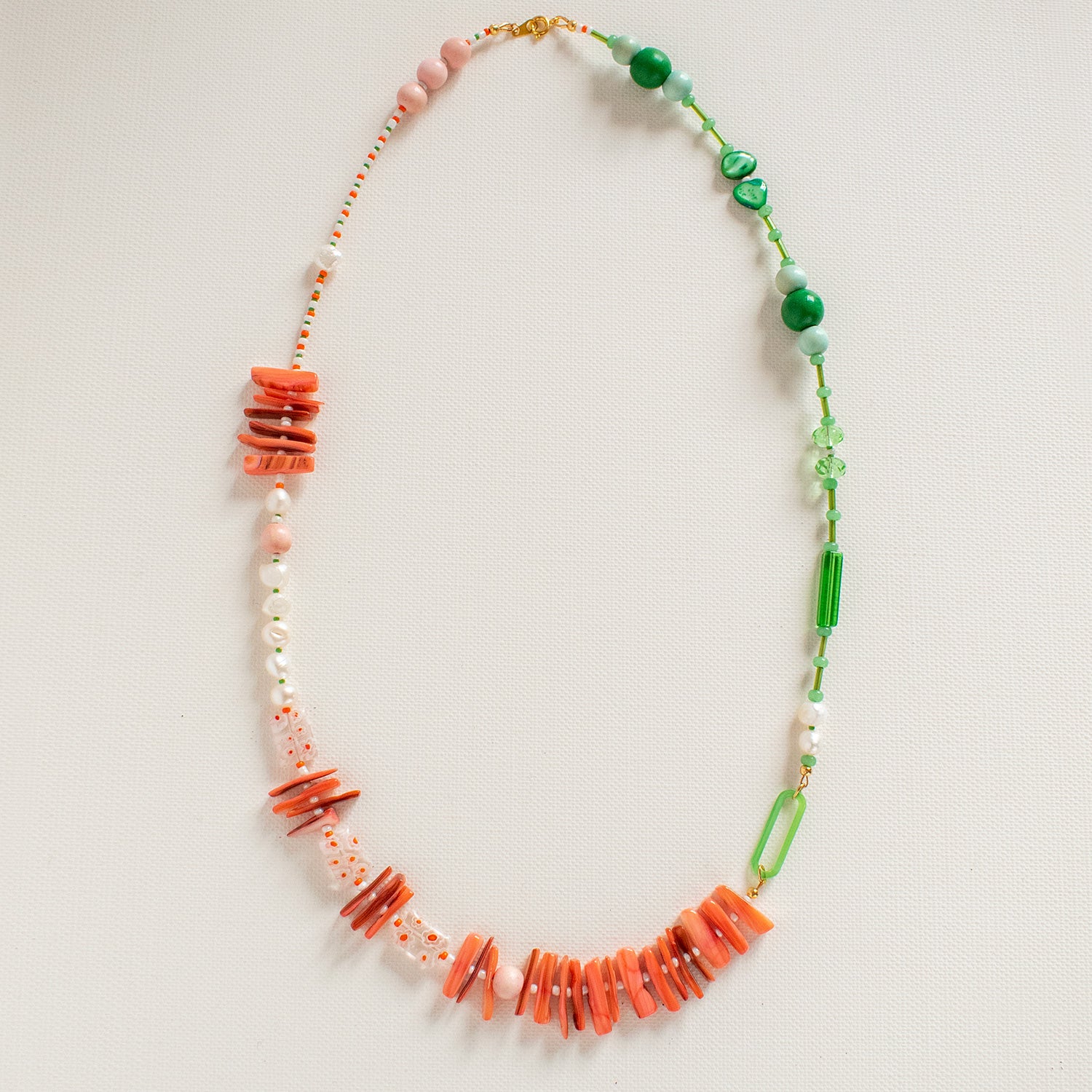 Firenze Coral & Green Millefiori Long Necklace