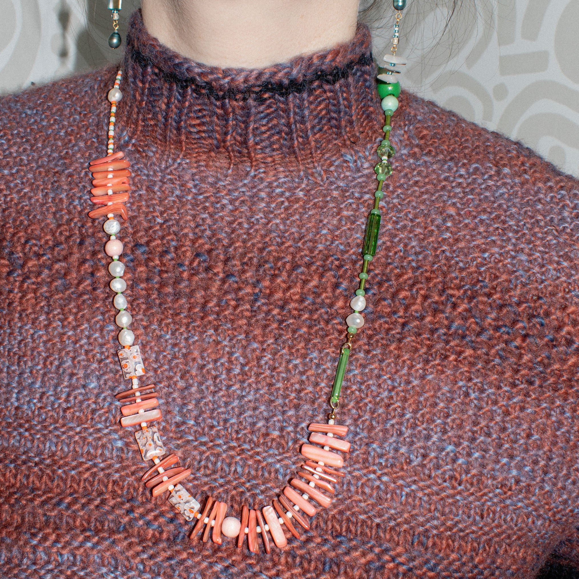 Firenze Coral & Green Millefiori Long Necklace