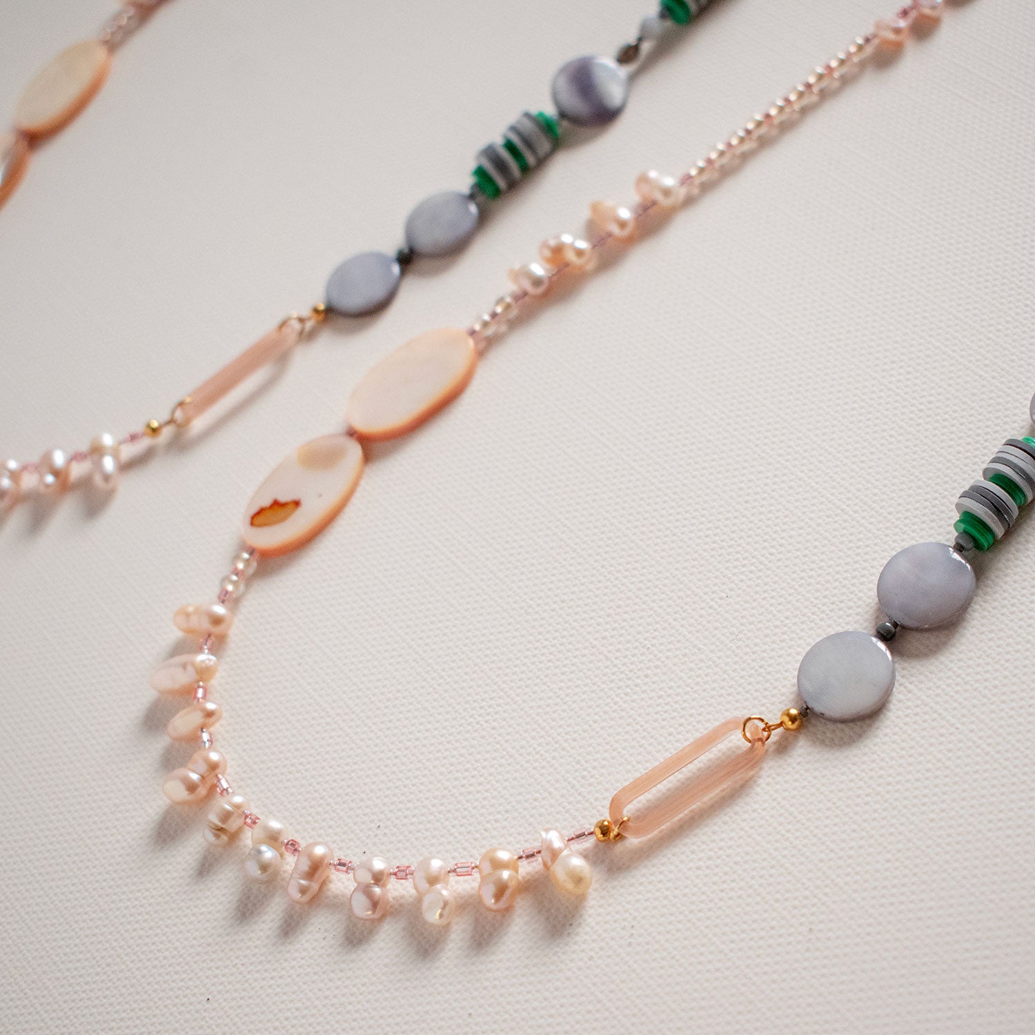 Verona Pink & Grey Freshwater Pearl Long Necklace
