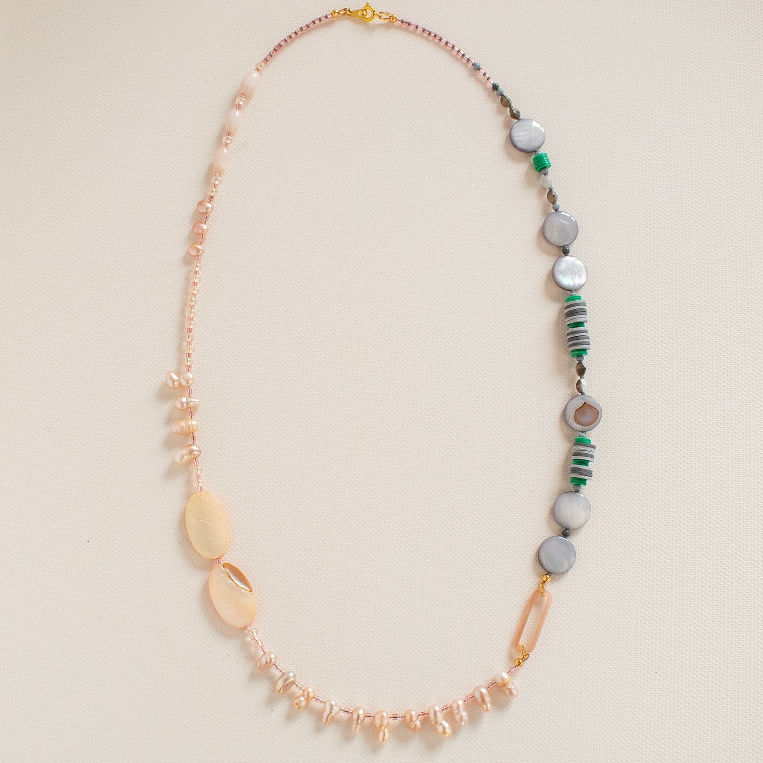 Verona Pink & Grey Freshwater Pearl Long Necklace