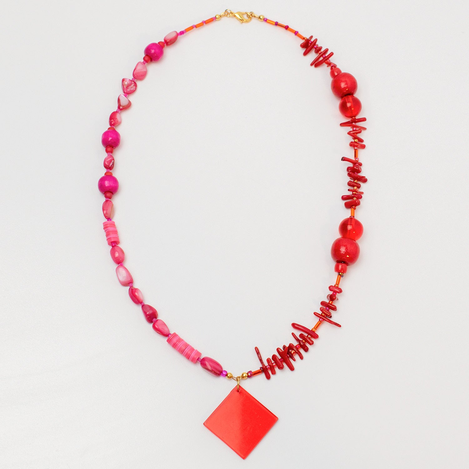 Noto Red & Fuchsia Square Charm Necklace
