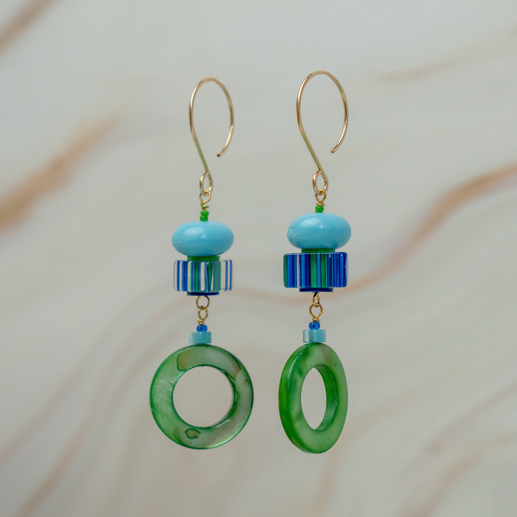 Green and Blue Donut Mother of Pearl Shell Earrings