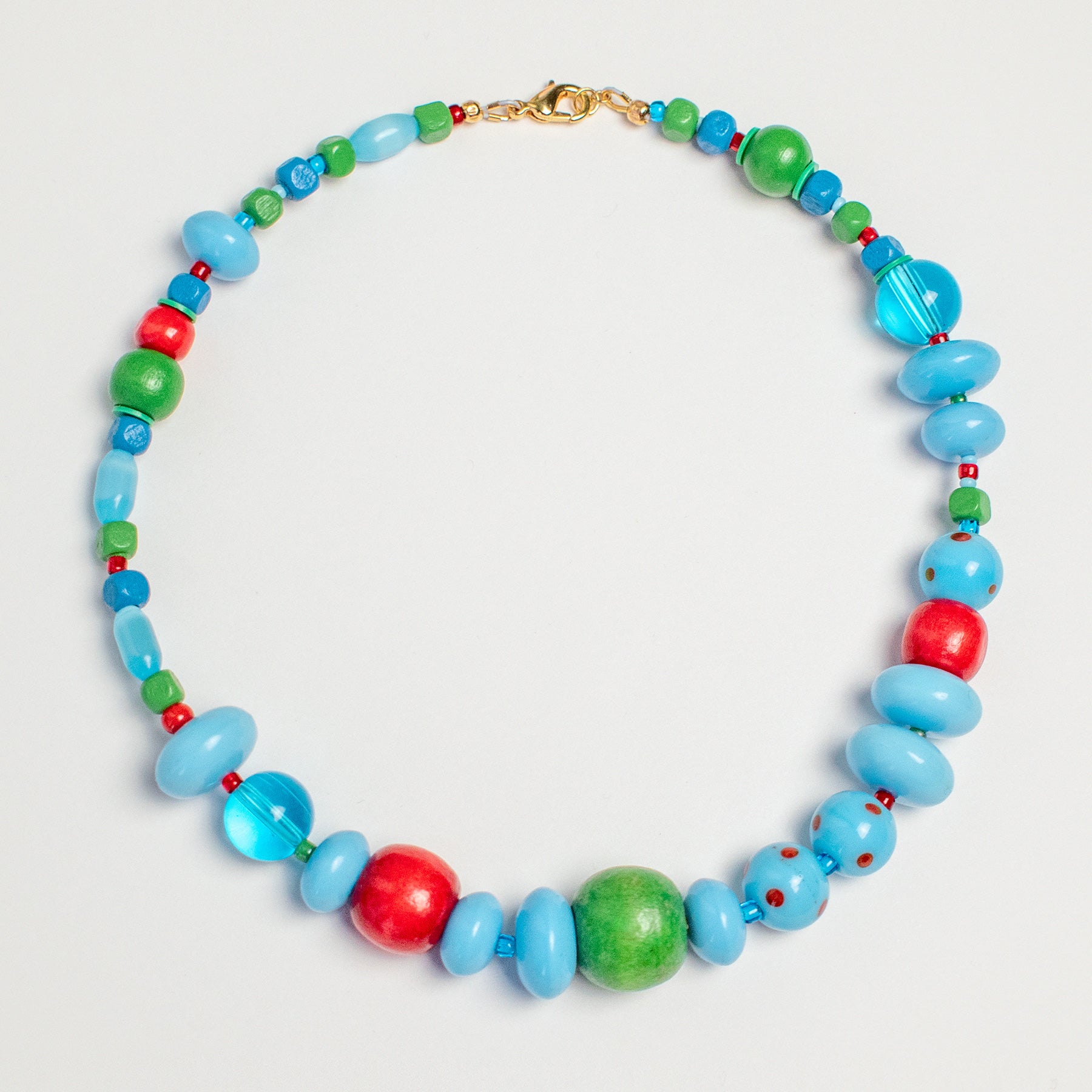 Blue Bubblegum Glass and Wood Bead Necklace