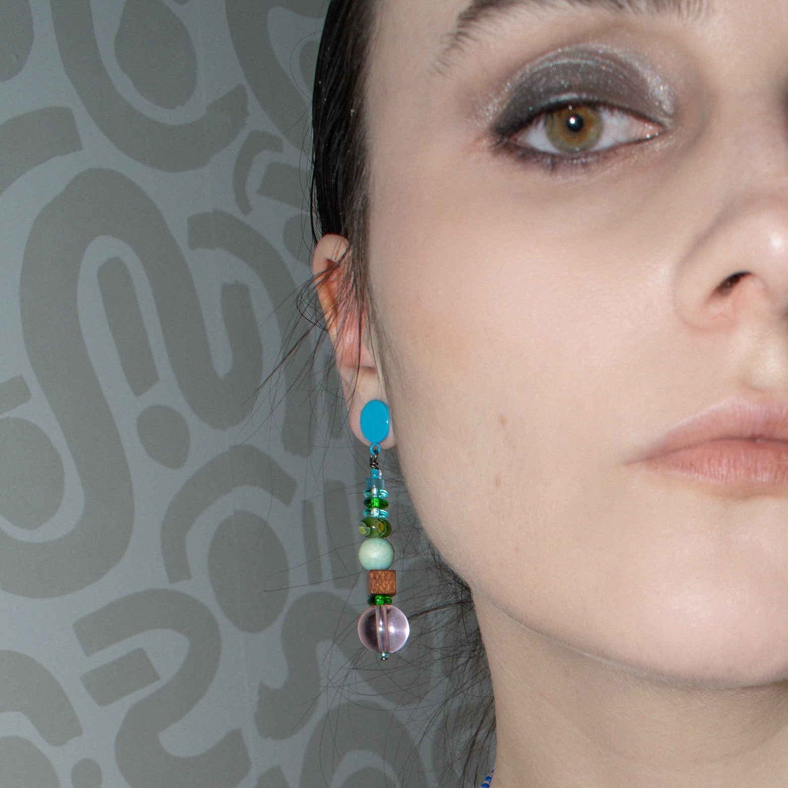 Stacked Wood and Millefiori Glass Earrings
