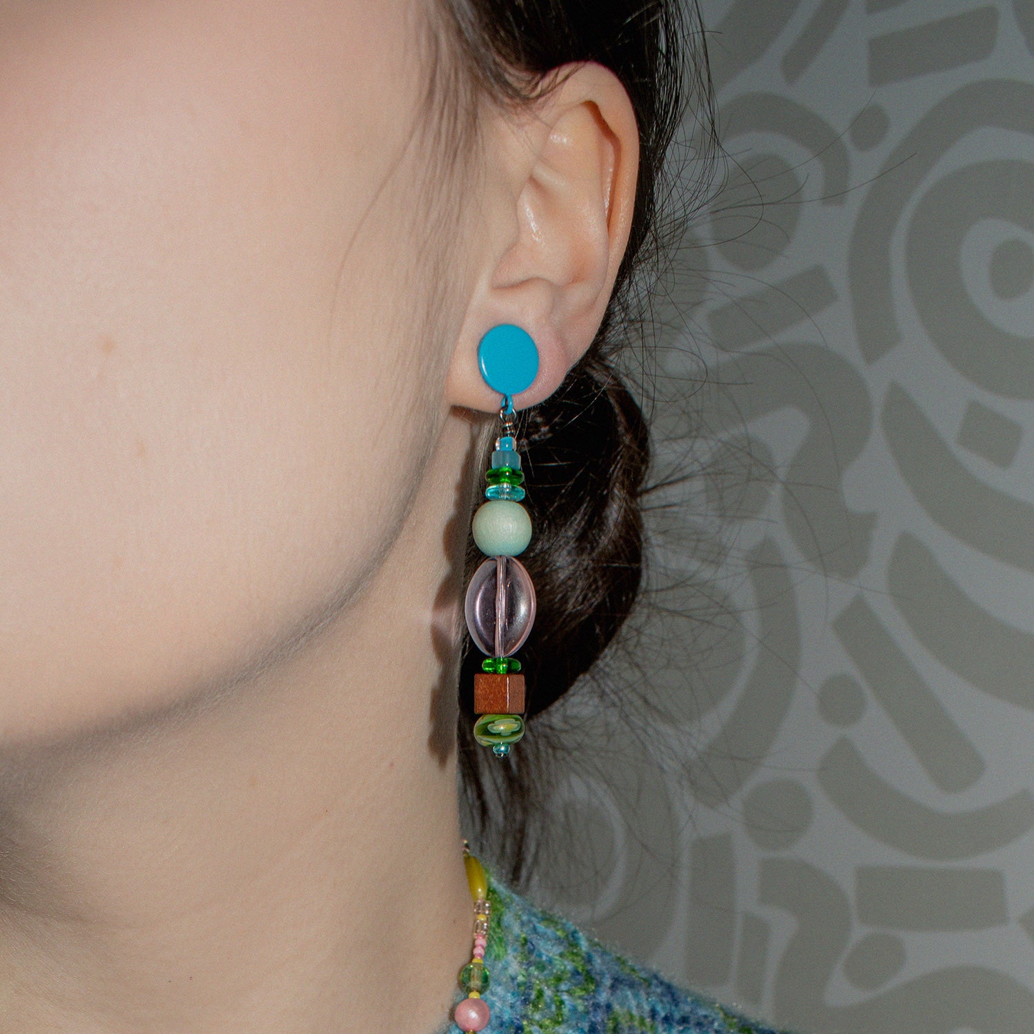 Stacked Wood and Millefiori Glass Earrings
