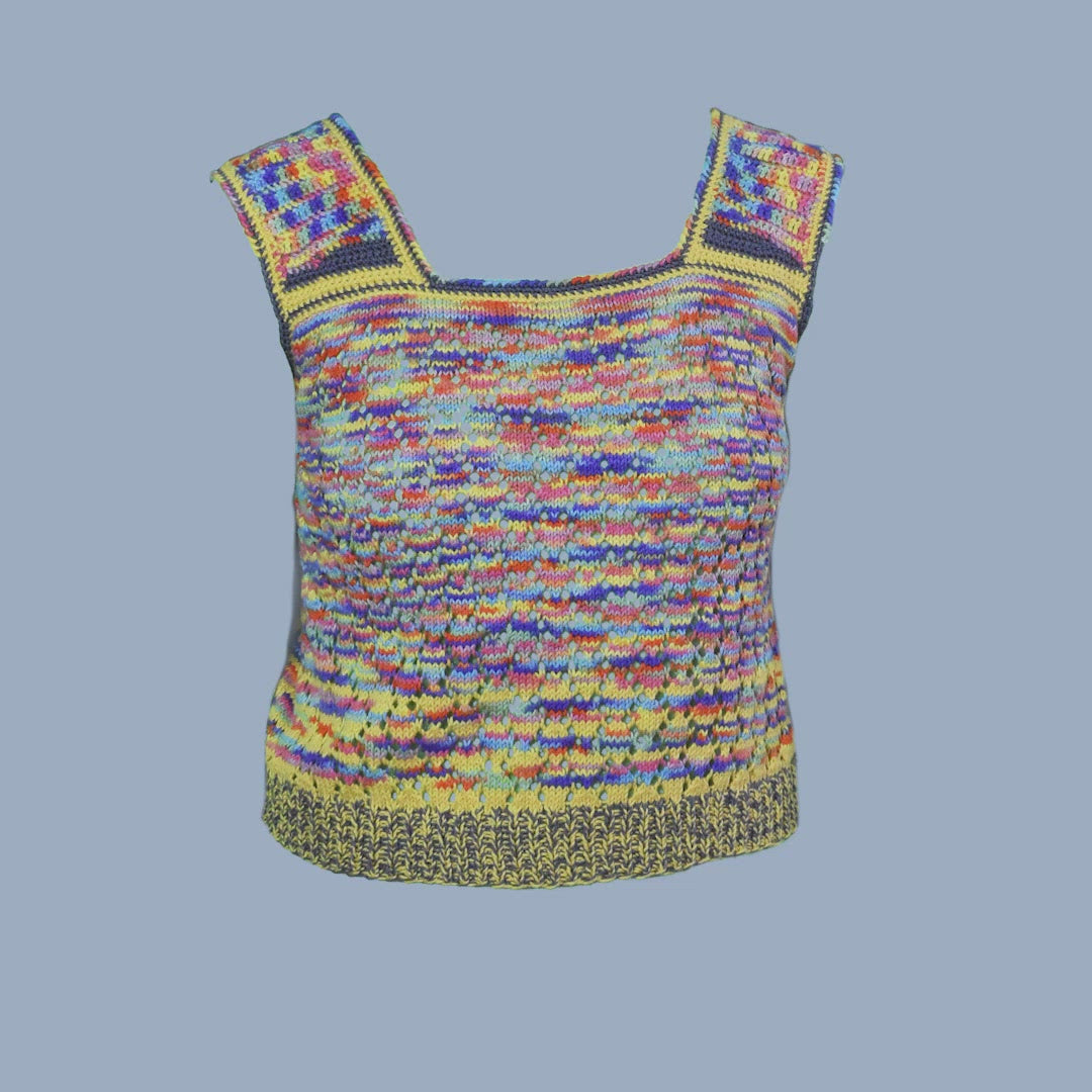 Vibrant Square Strap Sweater Tank with Crochet Details