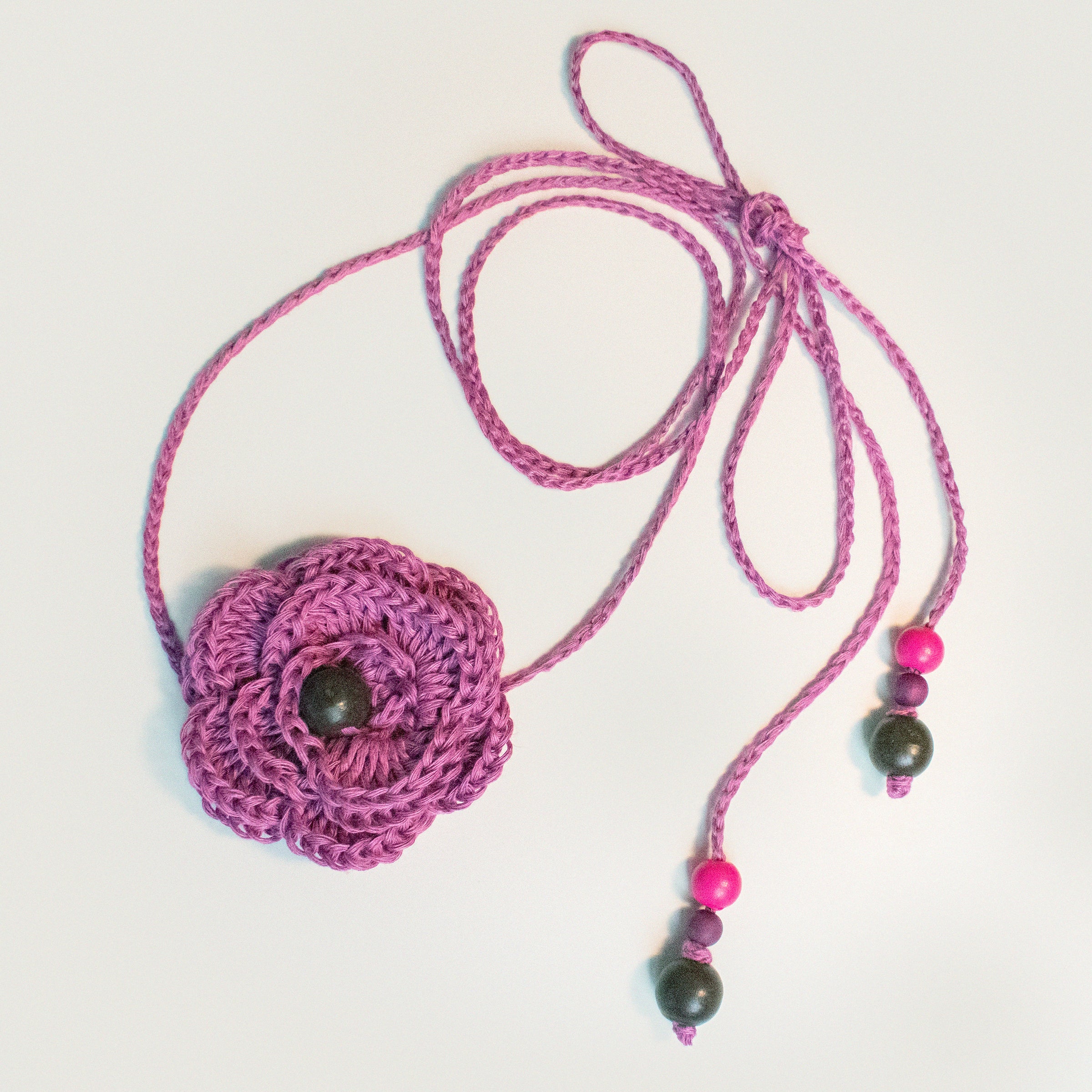 Crochet Beaded Rose Necklace Wrap in Magenta