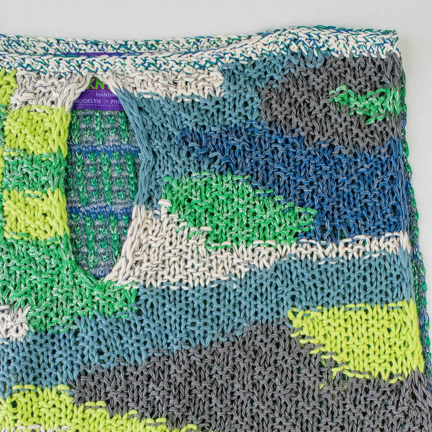 Painted Checkerboard Intarsia Top in Green