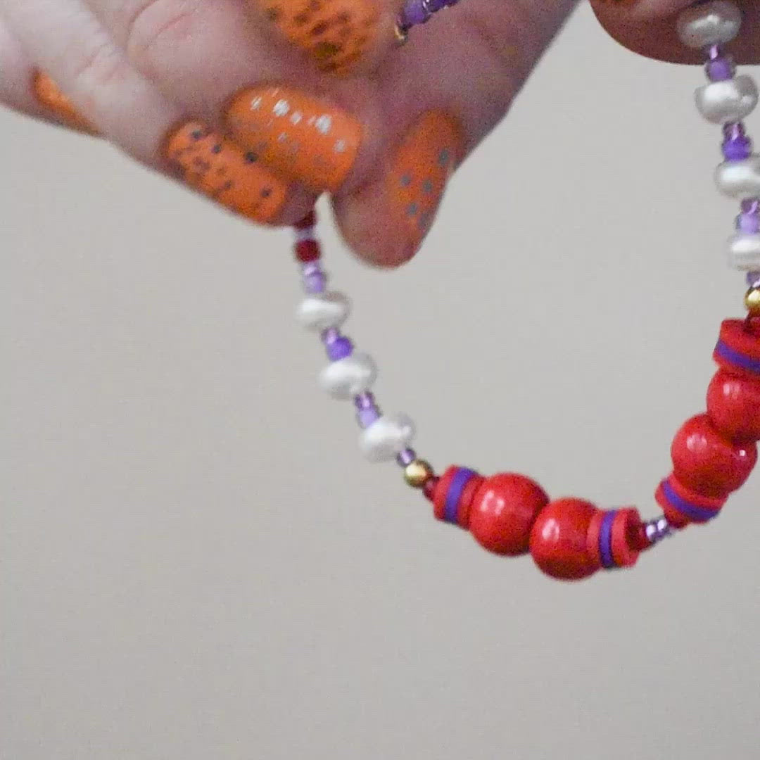 Warren Freshwater Pearl and Wood Bracelet in Rouge