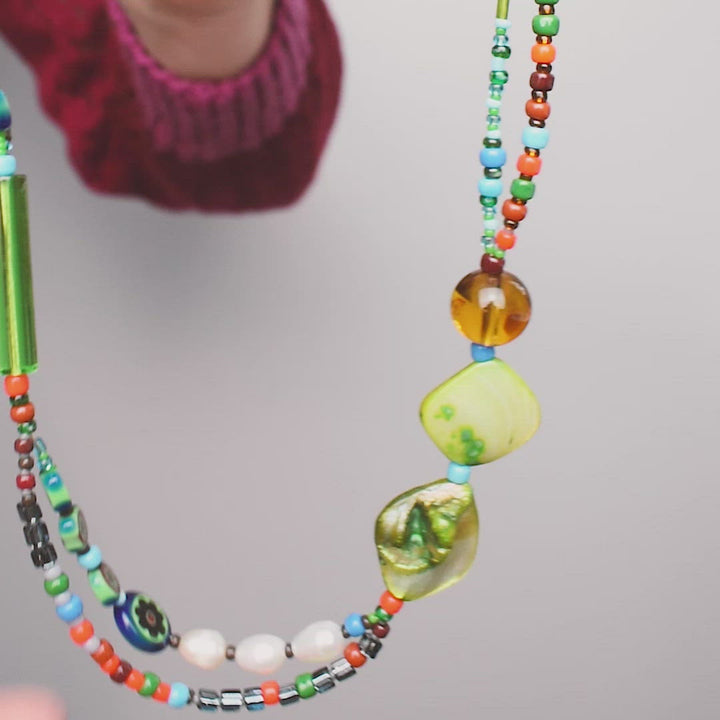 Leo Millefiori and Mother of Pearl Shell Necklace