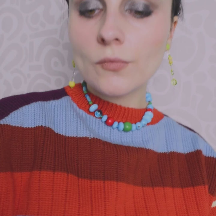 Blue Bubblegum Glass and Wood Bead Necklace