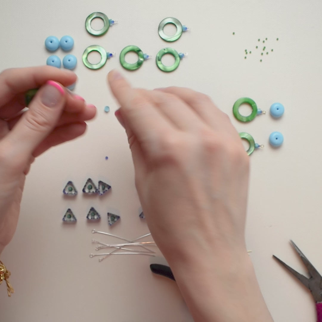 Green and Blue Donut Mother of Pearl Shell Earrings