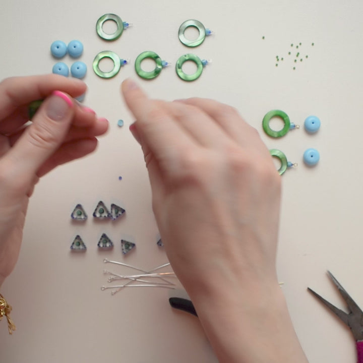 Green and Blue Donut Mother of Pearl Shell Earrings