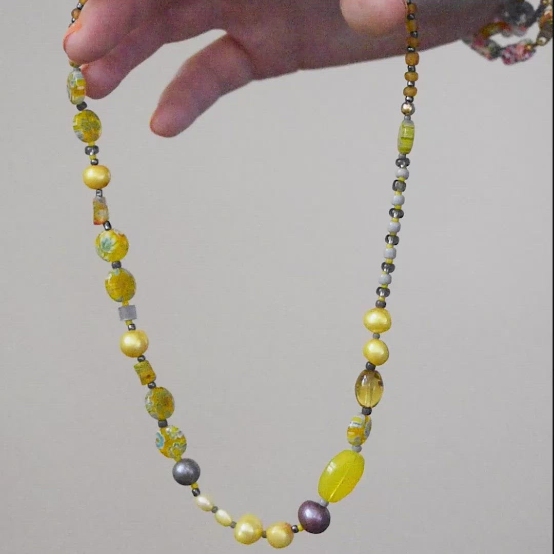Marigold Freshwater Pearl and Millefiori Necklace