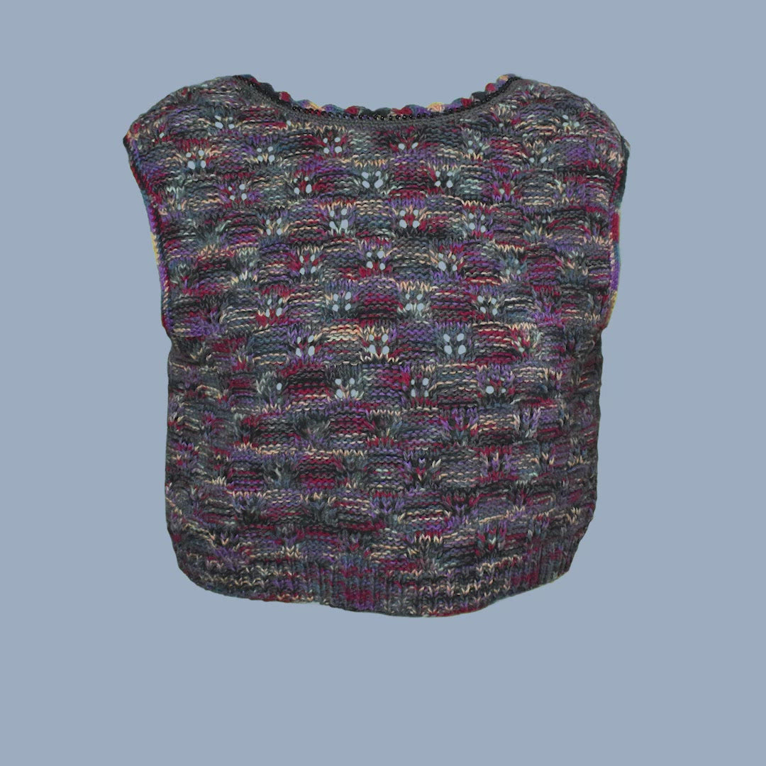 Checkerboard Knit Scoop-Back Sweater Tank