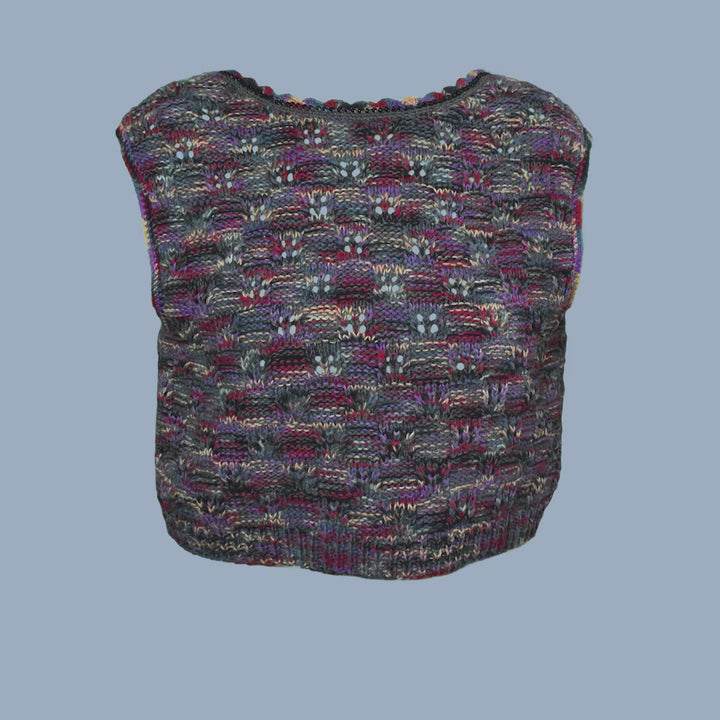 Checkerboard Knit Scoop-Back Sweater Tank