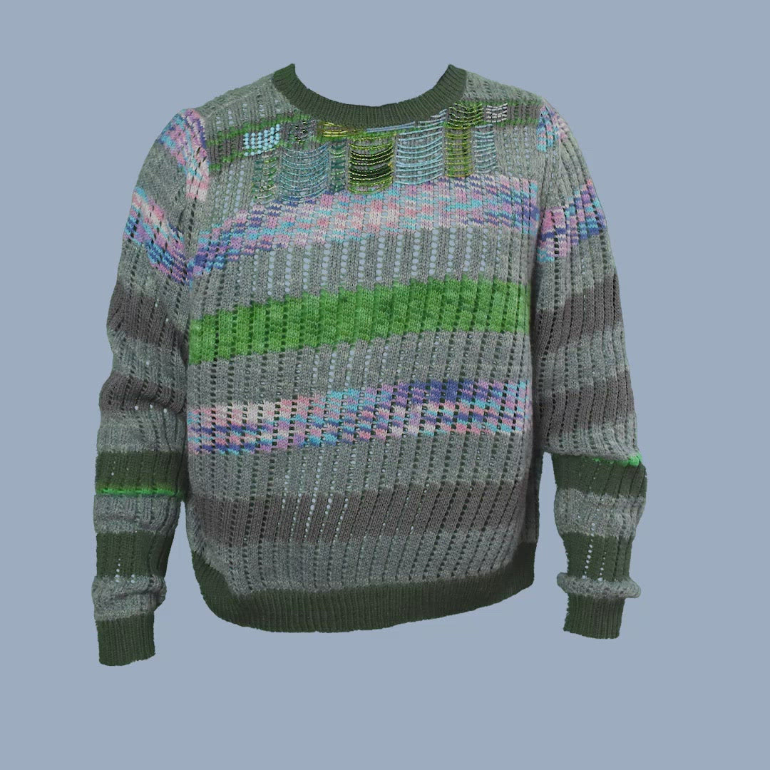 Oversized Beaded Stripe Crew-Neck Sweater