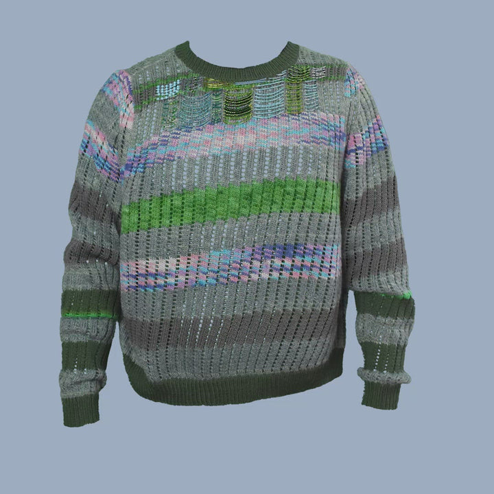 Oversized Beaded Stripe Crew-Neck Sweater