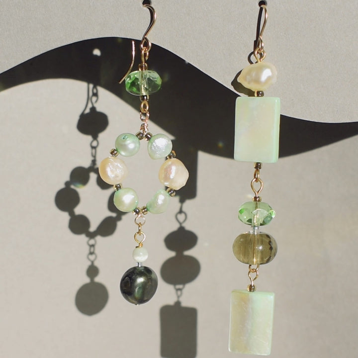 Knightley Geometric Dangle Pearl and Shell Earrings