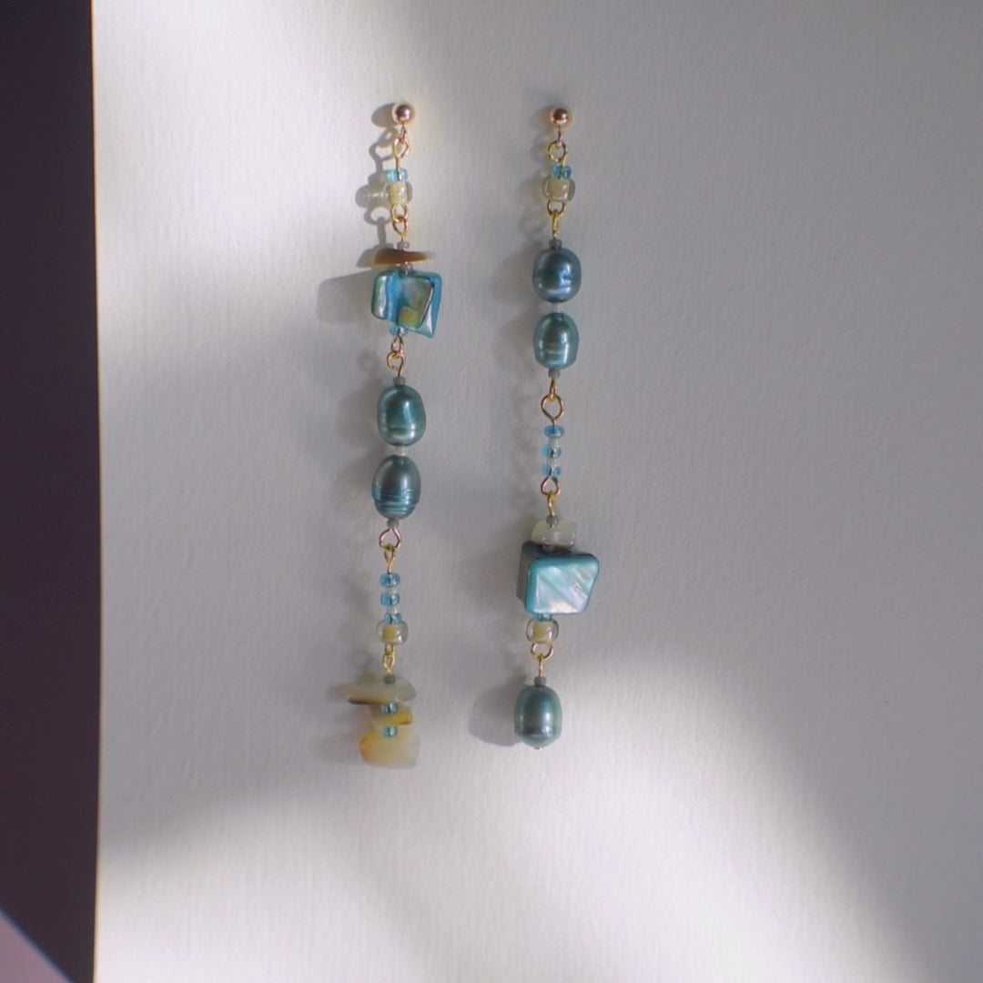 Bennet Asymmetrical Pearl and Shell Earrings