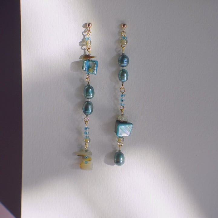 Bennet Asymmetrical Pearl and Shell Earrings
