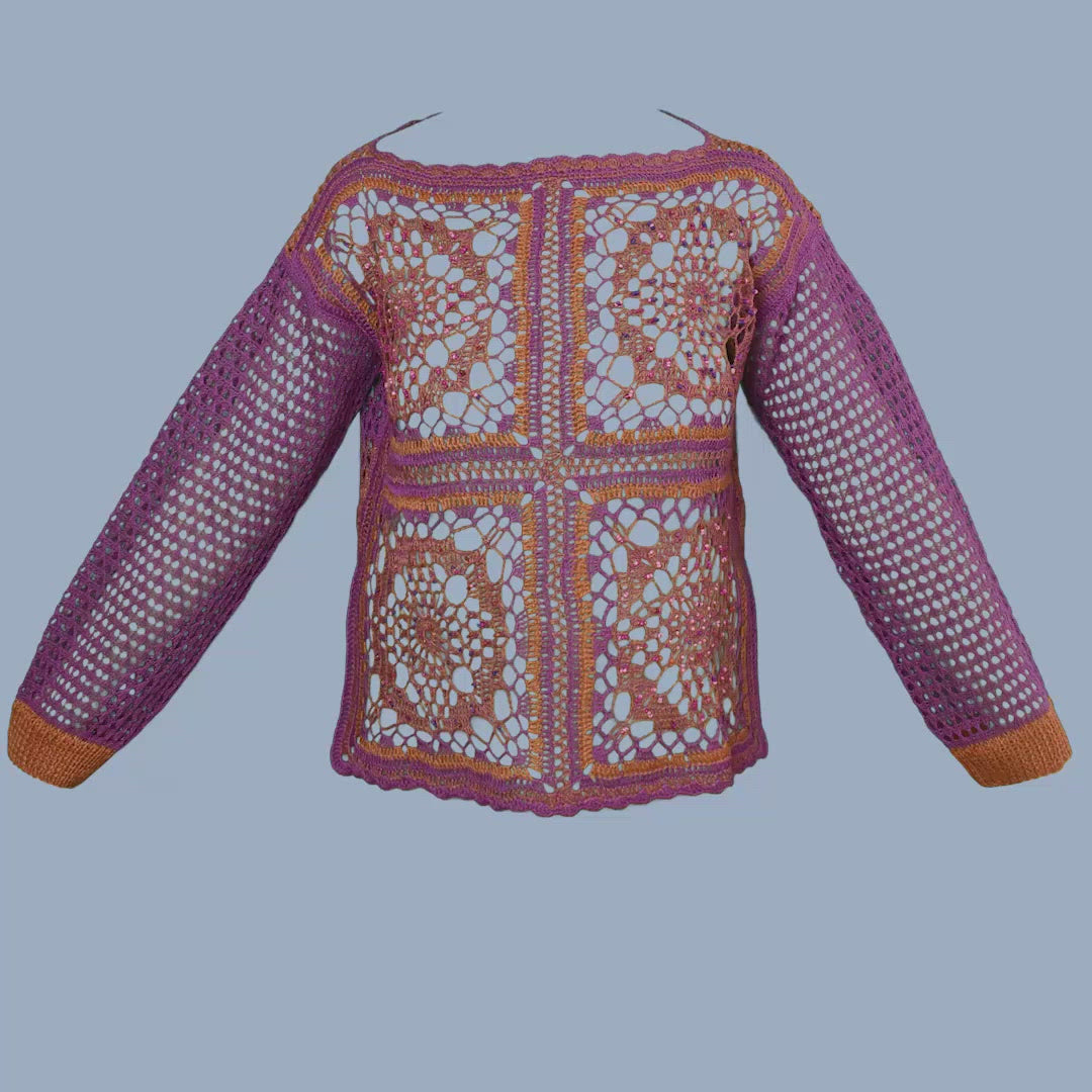 Granny Crochet Square Boat-Neck Sweater