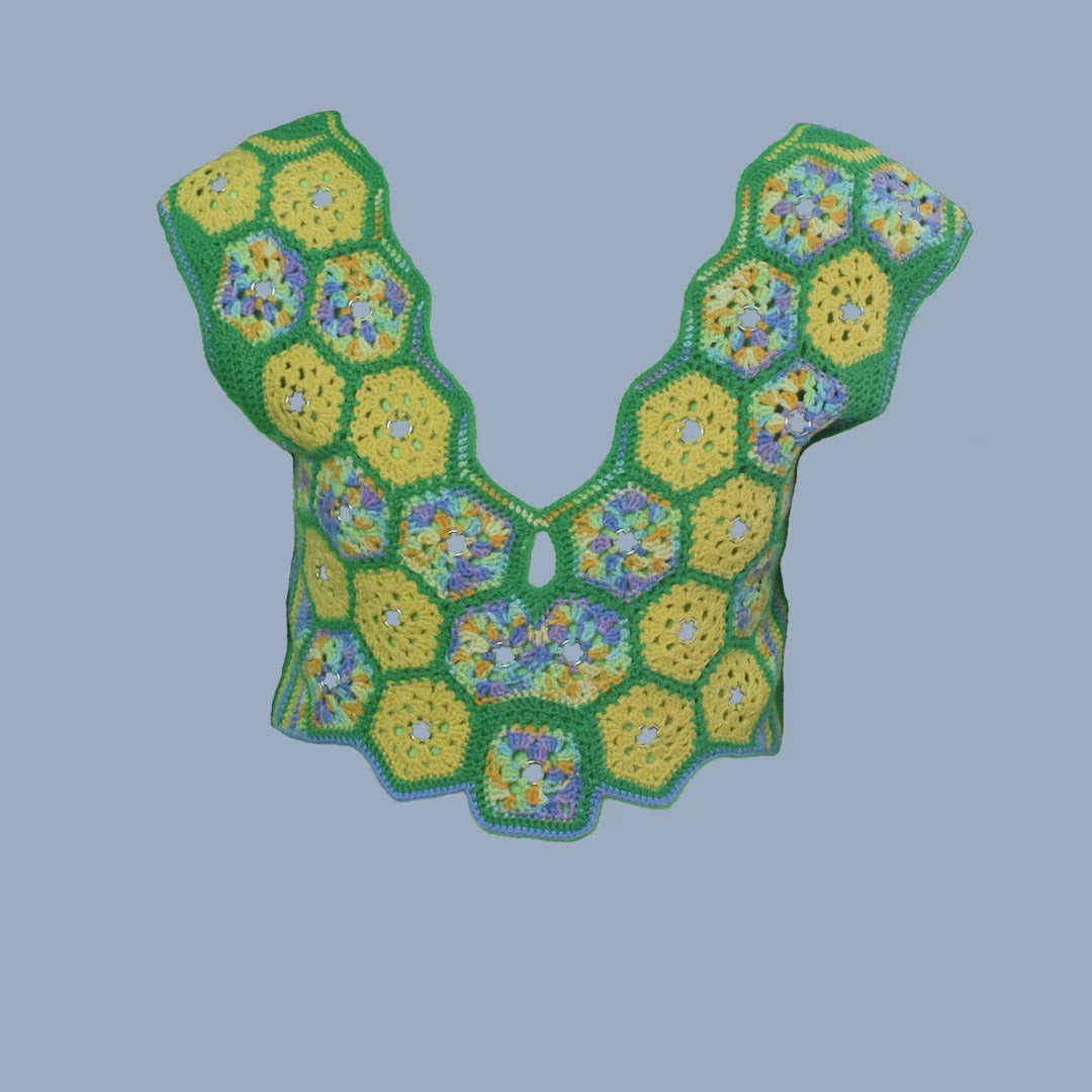 Green Multi-Color Crochet V-Neck Tank