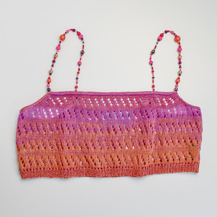 Ombre Linen Tank with Vintage Wooden Beaded Straps