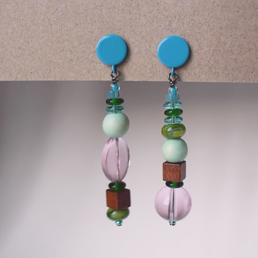 Stacked Wood and Millefiori Glass Earrings