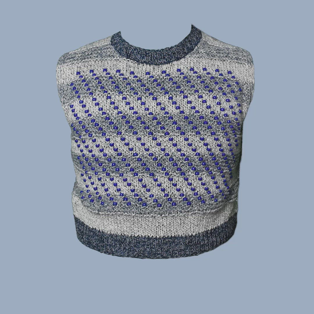 Cotton Crew-Neck Sweater Tank With Plastic Pony Beads