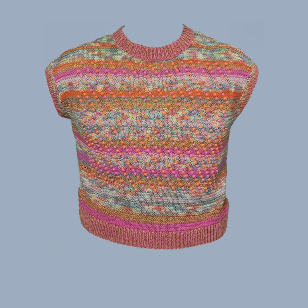 Cotton + Linen Crew-Neck Sweater Tank With Plastic Pony Beads