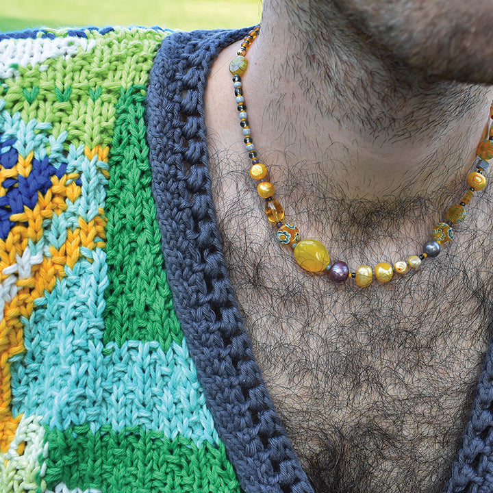 Marigold Freshwater Pearl and Millefiori Necklace