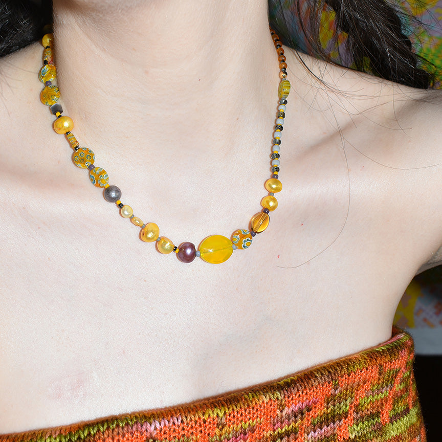 Marigold Freshwater Pearl and Millefiori Necklace