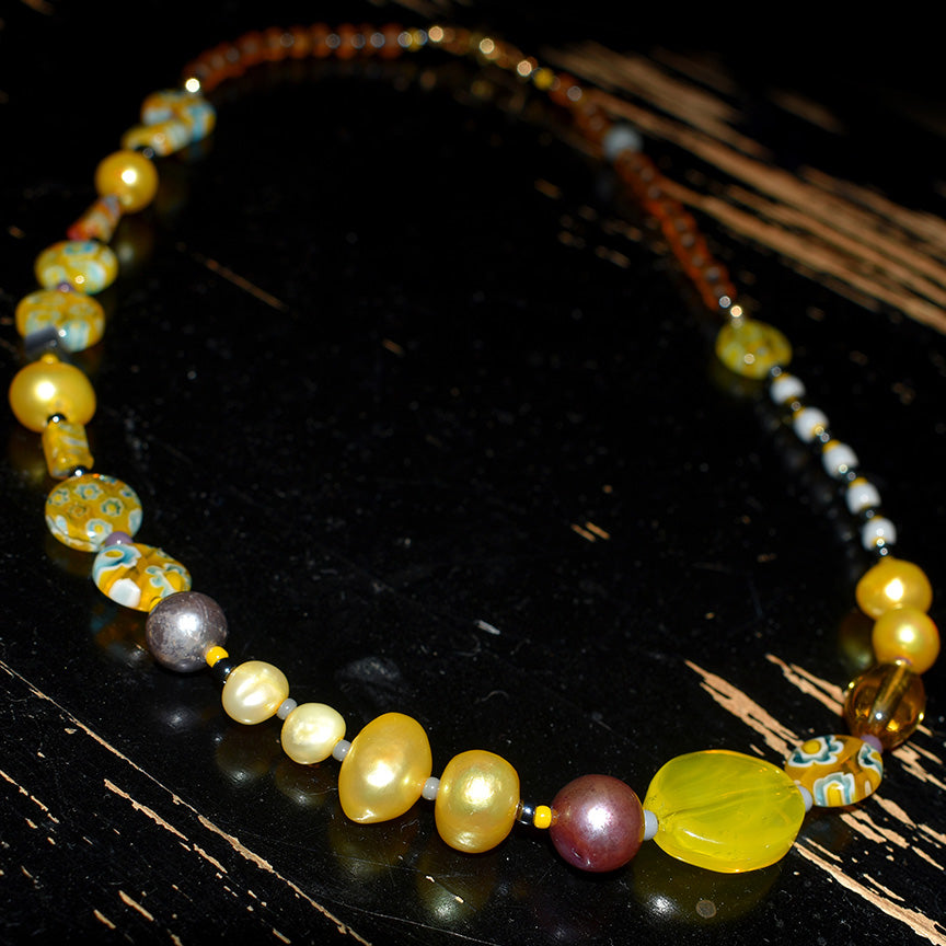 Marigold Freshwater Pearl and Millefiori Necklace