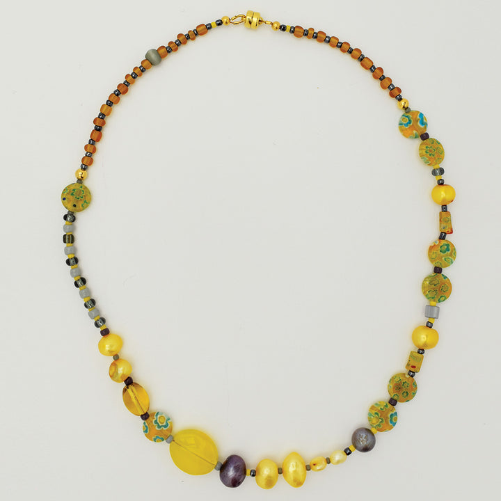 Marigold Freshwater Pearl and Millefiori Necklace