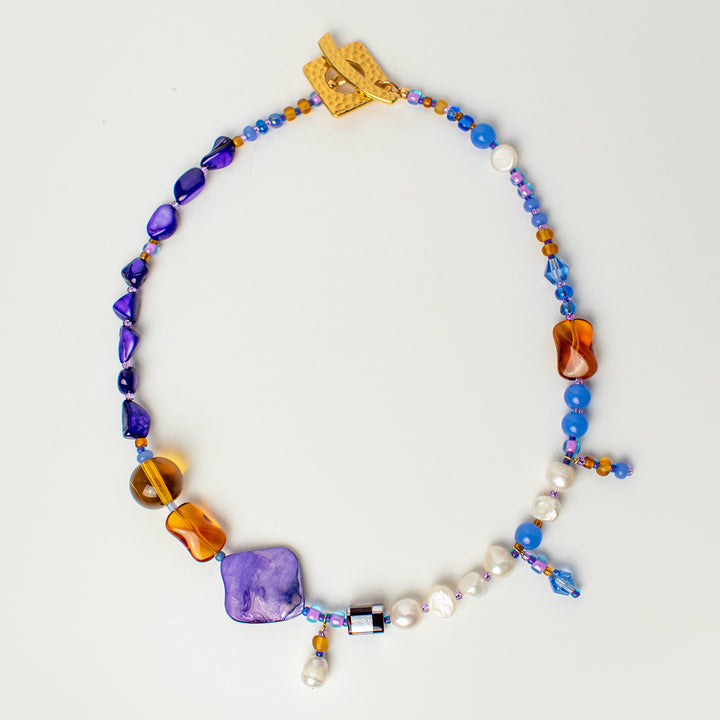 Simone Checkerboard Shell and Freshwater Pearl Necklace