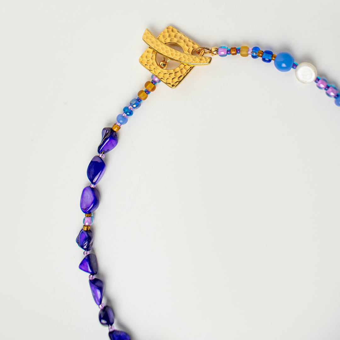 Simone Checkerboard Shell and Freshwater Pearl Necklace