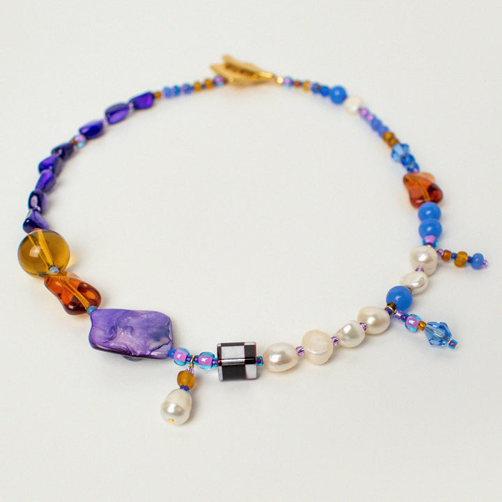 Simone Checkerboard Shell and Freshwater Pearl Necklace