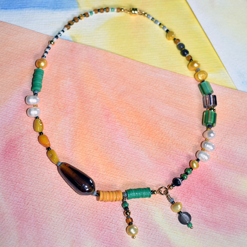 Basel Glass and Freshwater Pearl Necklace