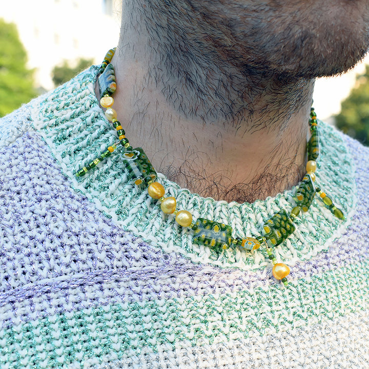 Beckner Millefiori and Freshwater Pearl Necklace