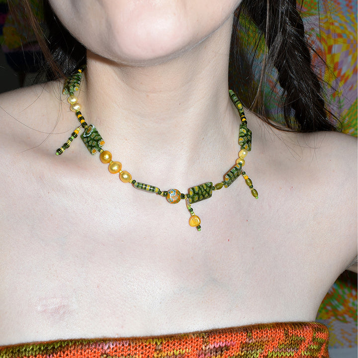 Beckner Millefiori and Freshwater Pearl Necklace