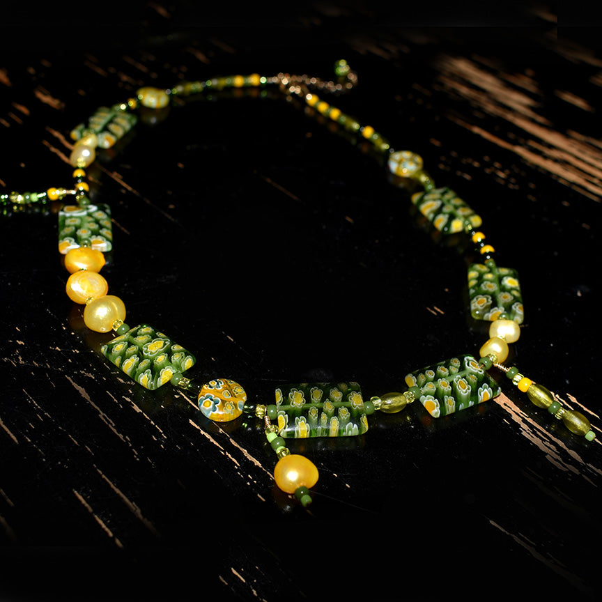 Beckner Millefiori and Freshwater Pearl Necklace